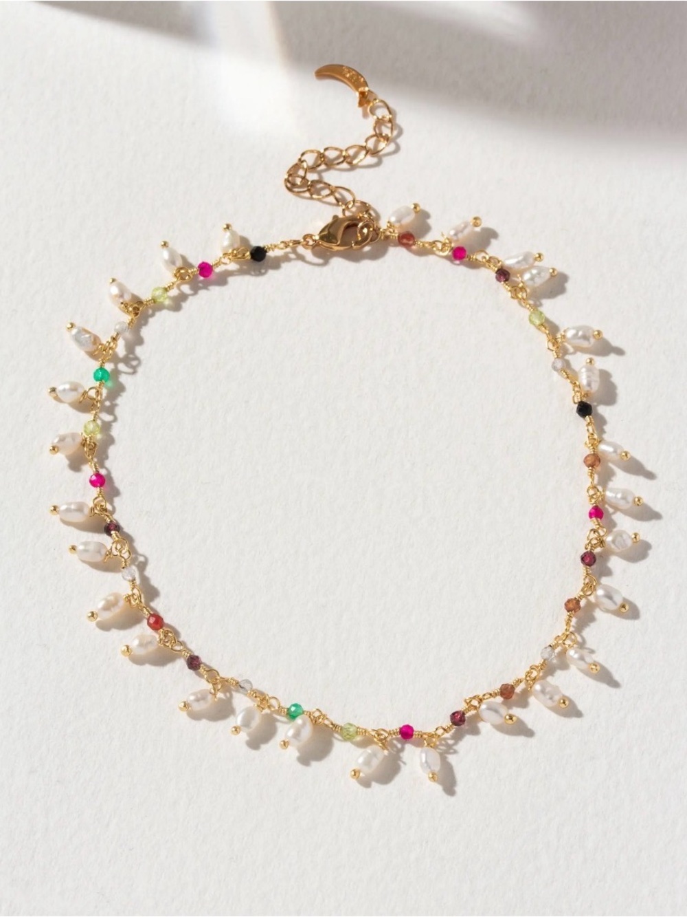 A712. Luna Norte Go Barefoot Anklet- Genuine Multistone & Pearl